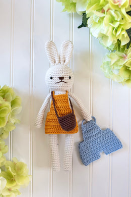Crochet Doll Set (White Bunny+Yellow Skirt+Light Blue Pants)