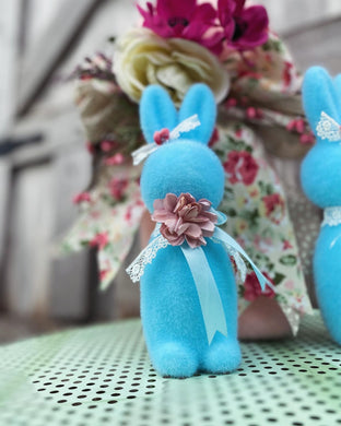 Small baby blue flocked bunnies