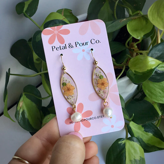 Real Flower Marquee Pearl Earring