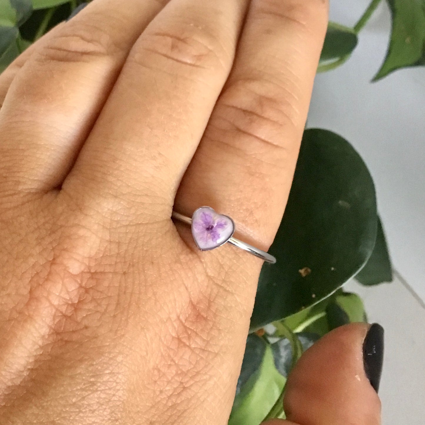 Real Flower Dainty Heart Ring