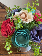 Sola wood flowers in small metal milk jug