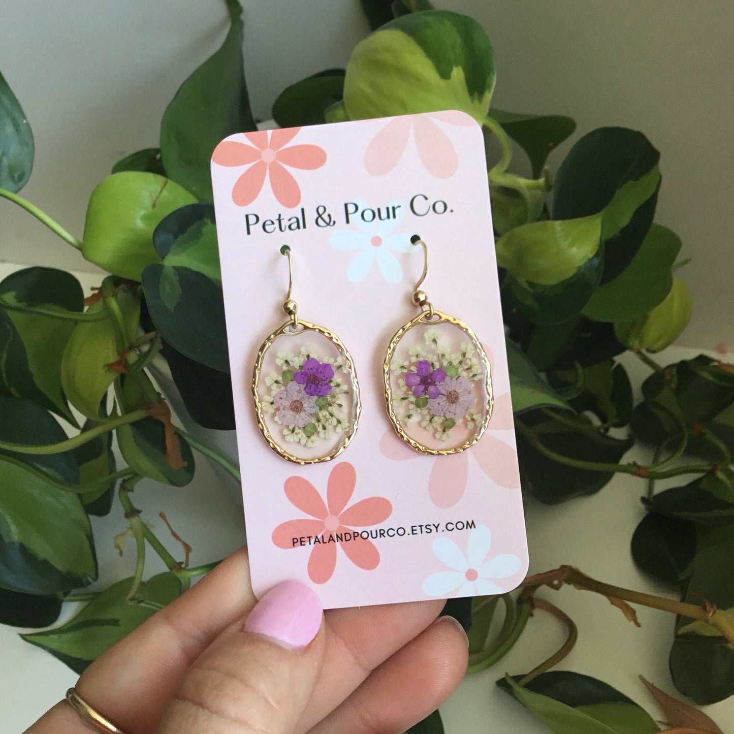 Real Flower Oval Earring