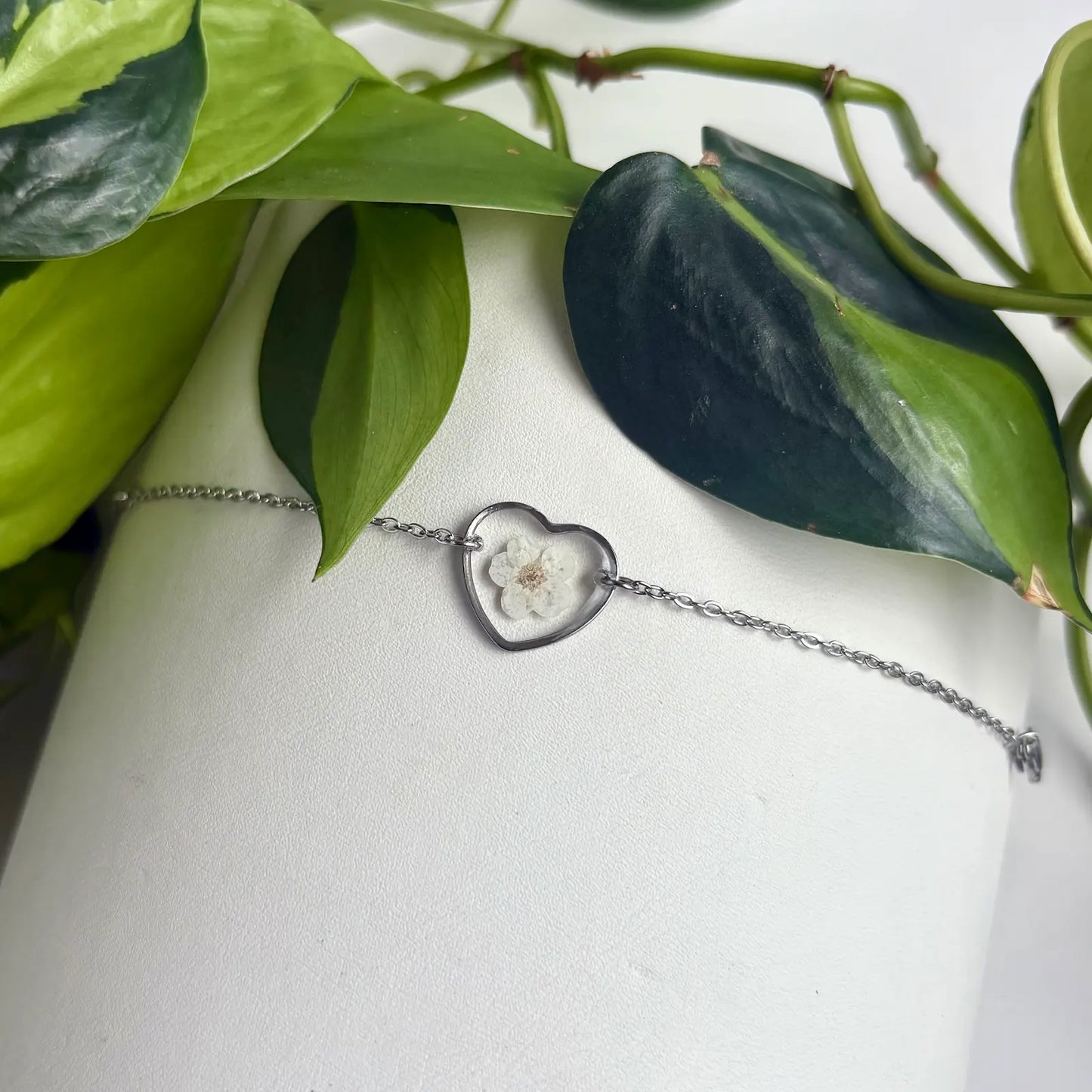 Real Flower Heart Bracelet