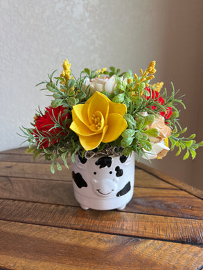Sola wood flowers in Cow container