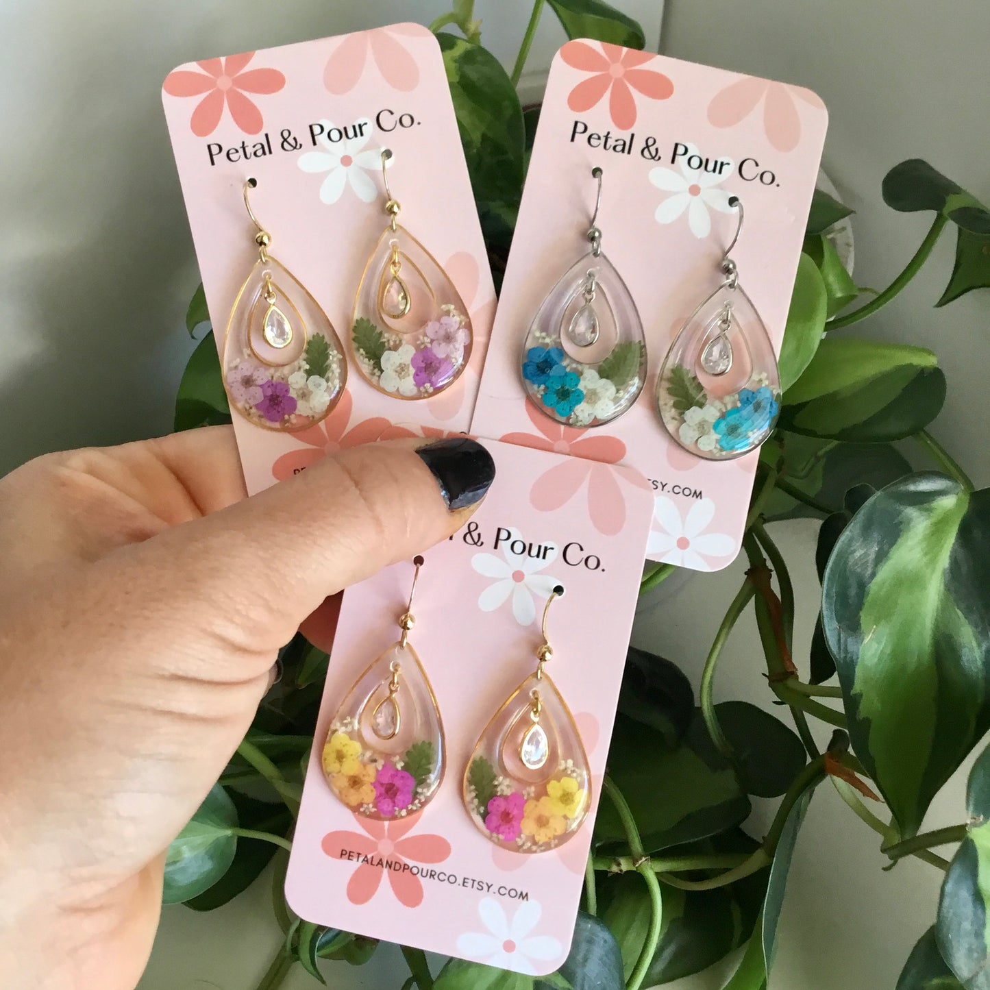 Real Flower Teardrop Dangle Earring