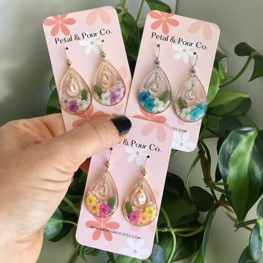 Real Flower Teardrop Dangle Earring