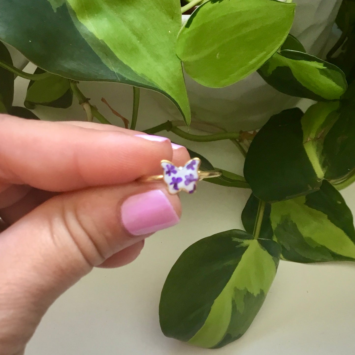 Real Flower Butterfly Ring