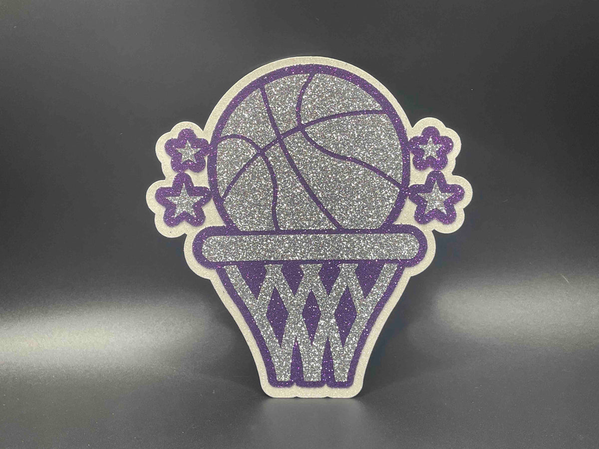 Small Cutout for Homecoming Mum- Purple, White & Silver Basketball