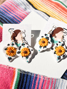 Earrings- Cowprint sunflower