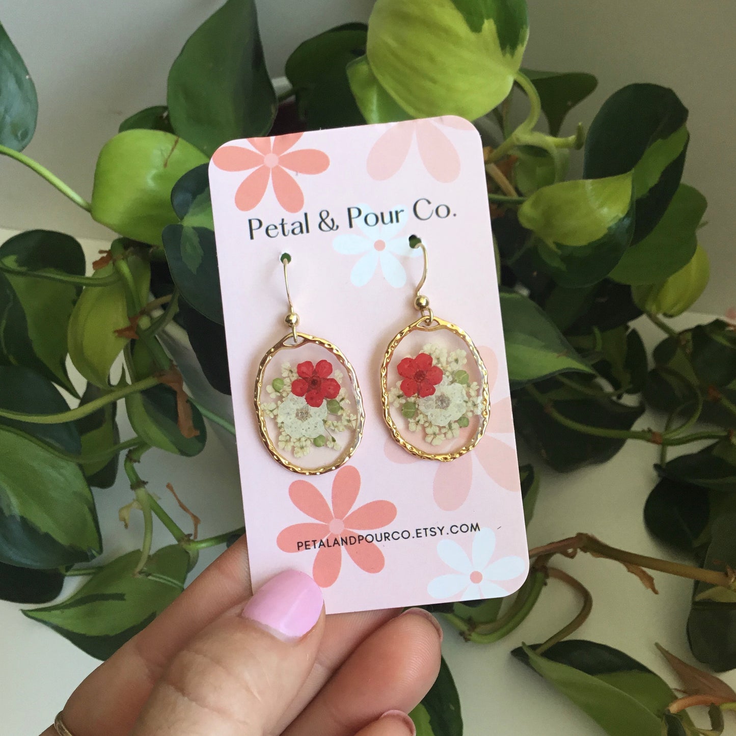 Real Flower Oval Earring