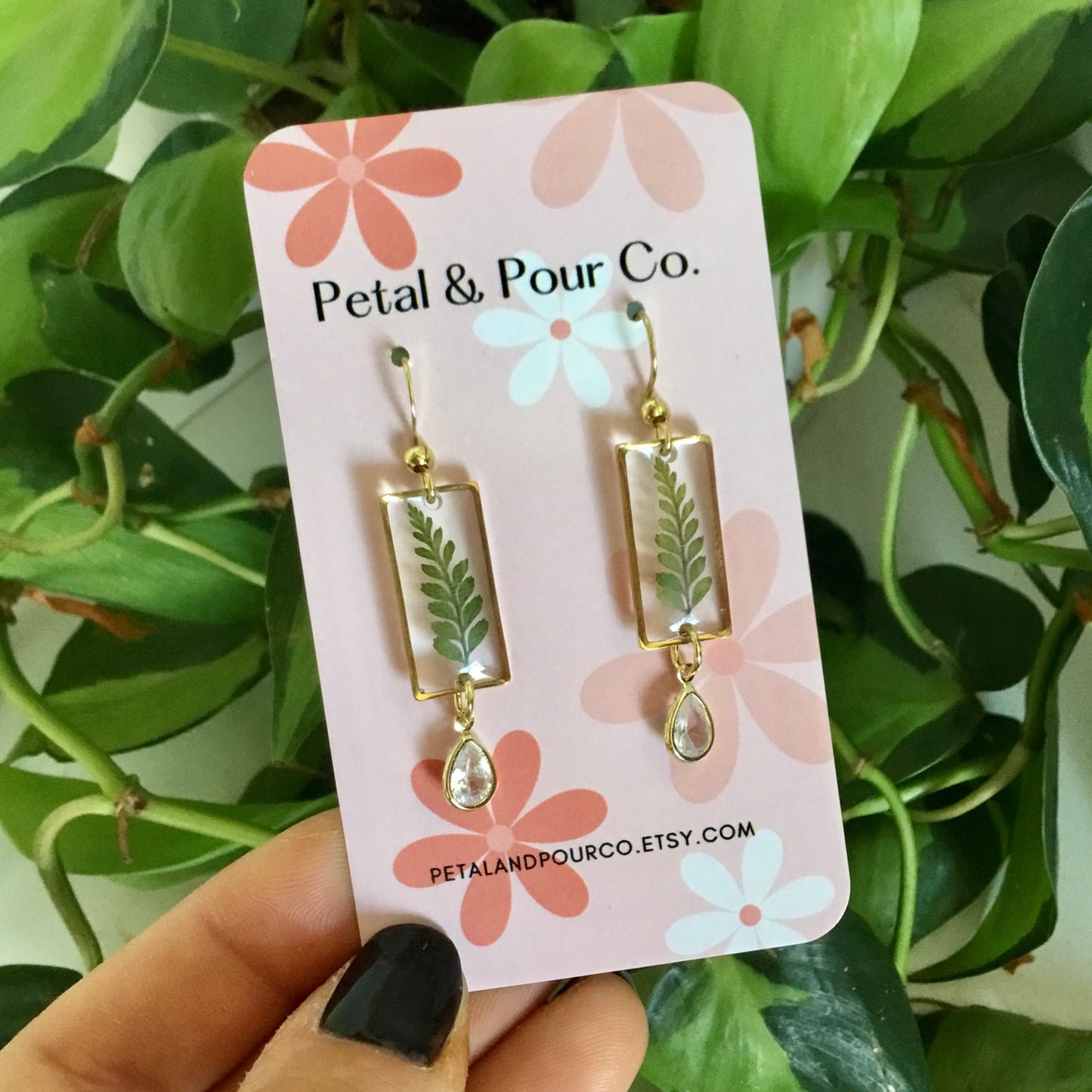 Real Flower Rectangle Earring