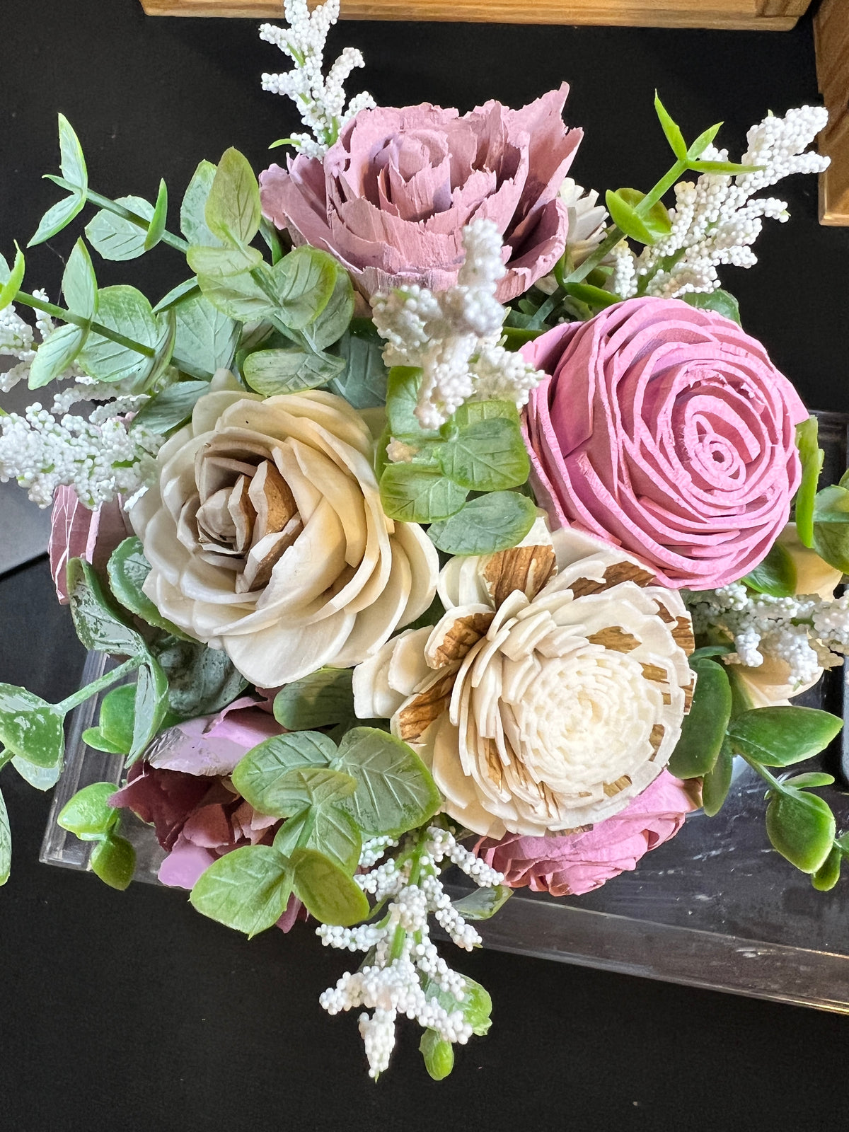 Sola wood flowers in hedgehog ceramic container