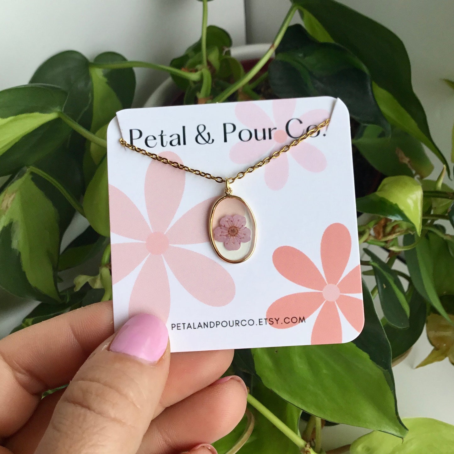 Real Flower Oval Necklace