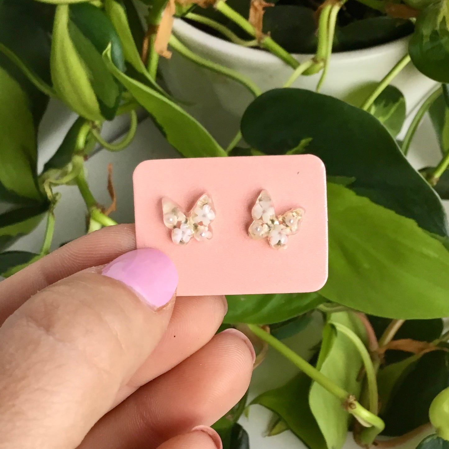 Real Flower Butterfly Stud Earring