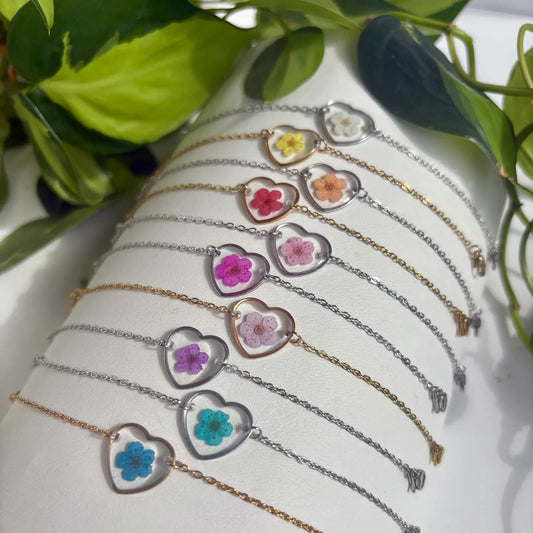 Real Flower Heart Bracelet
