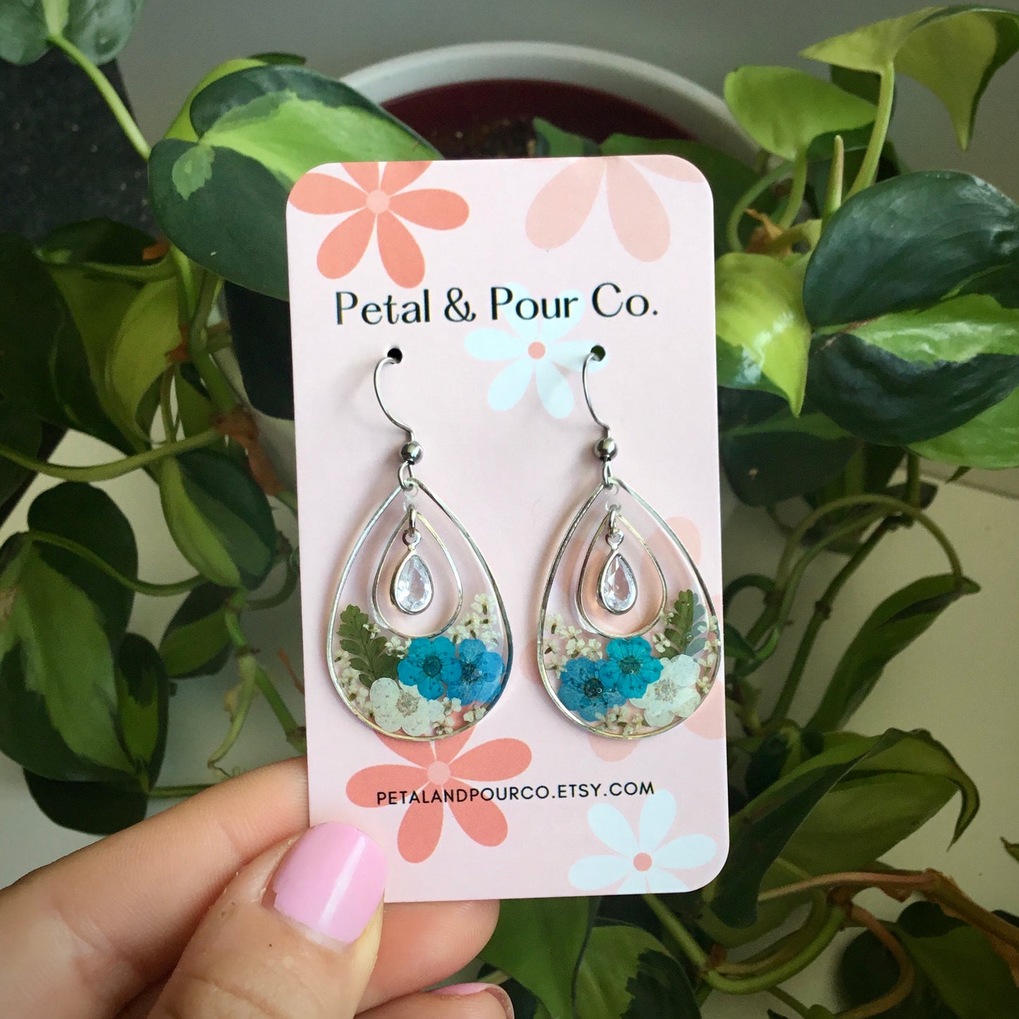 Real Flower Teardrop Dangle Earring