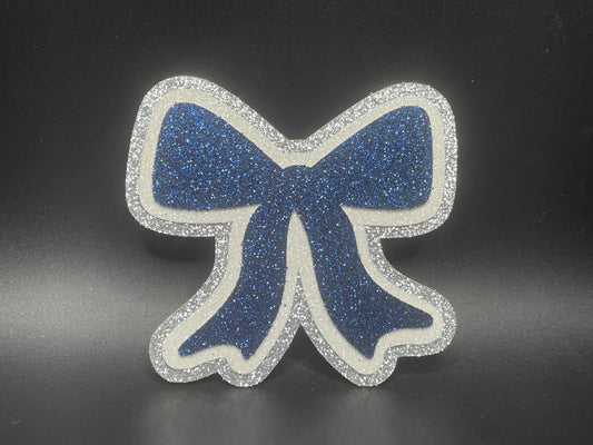 Small Cutout For Homecoming Mum-Bow, Silver, Navy and white