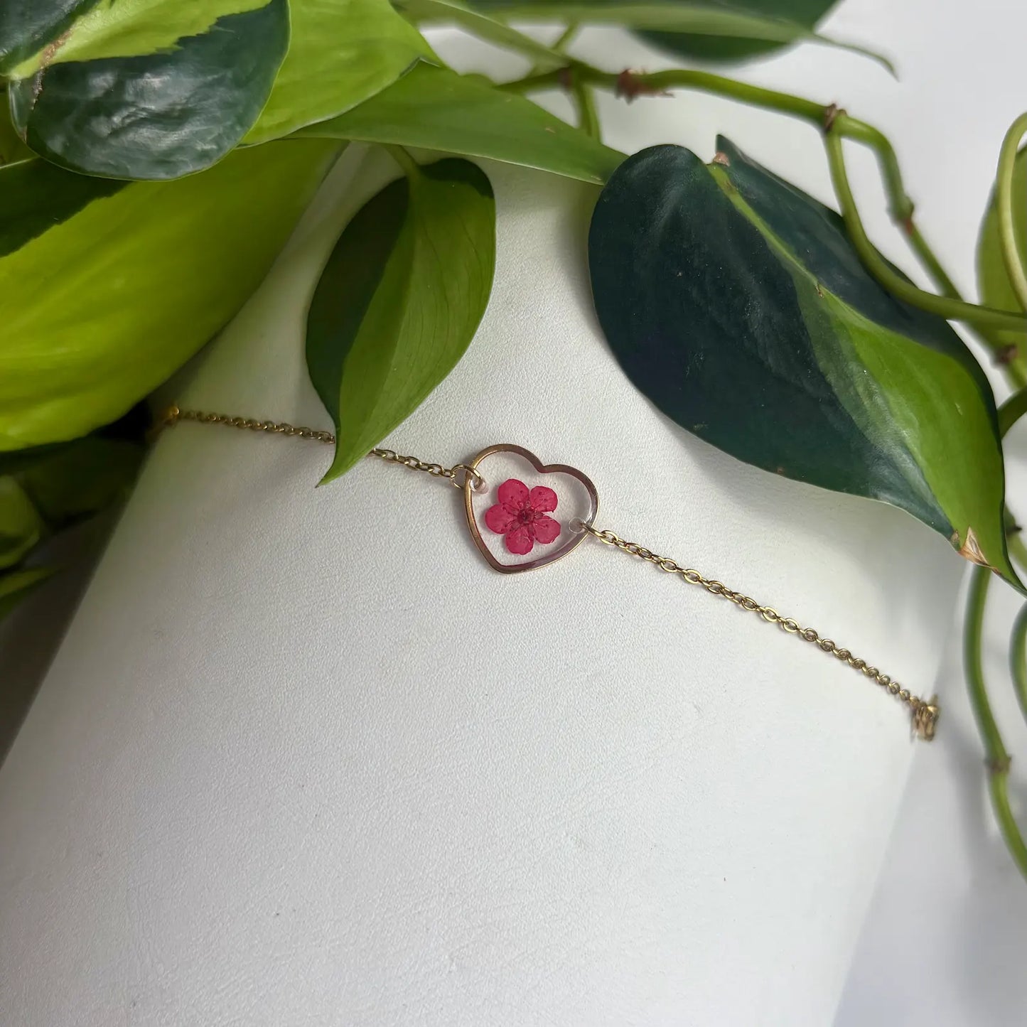 Real Flower Heart Bracelet