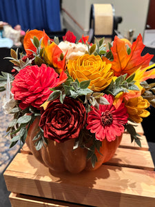 Sola wood flowers on faux pumpkin