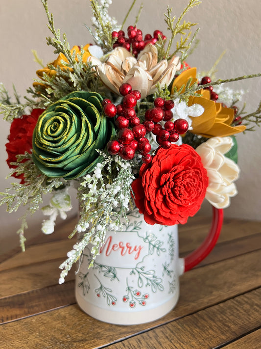 Sola Wood flowers in Christmas Mug