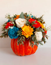 Large faux pumpkin with Sola Wood Flowers