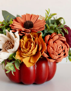 Faux pumpkin with Sola Wood Flowers