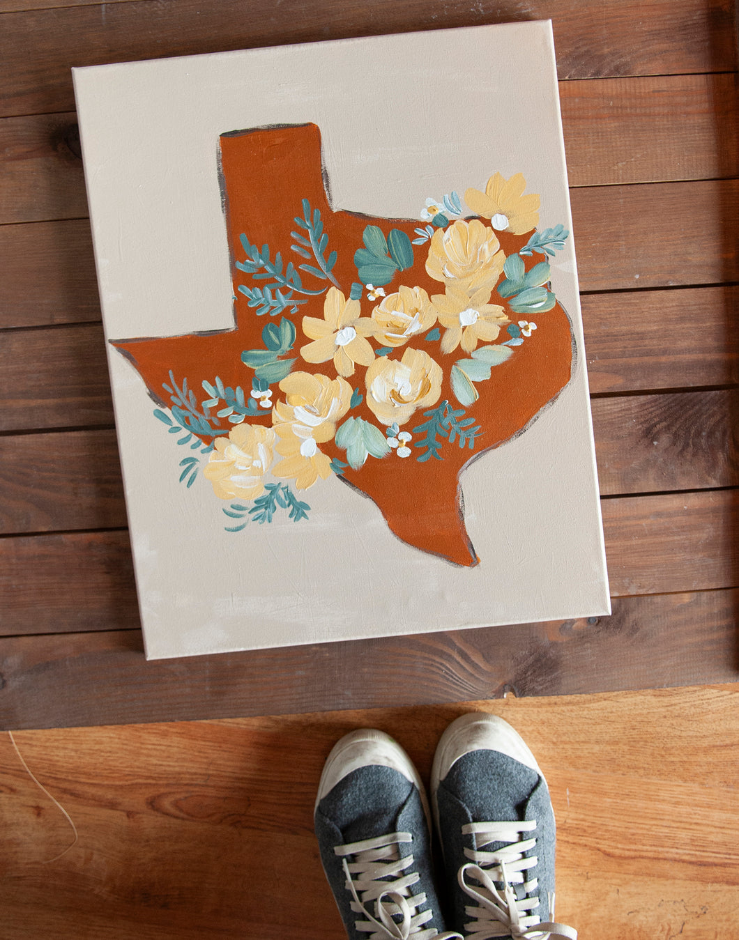 Canvas Painting- Texas with yellow roses