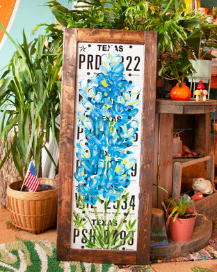 Tall bluebonnet Texas license plate wall decor