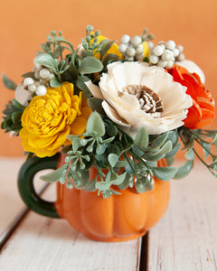 Sola wood flowers in pumpkin shaped cup