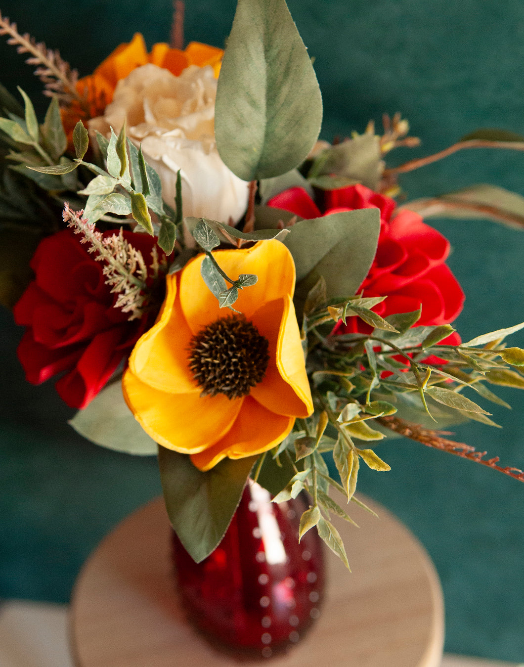Sola Wood Flowers in red vase