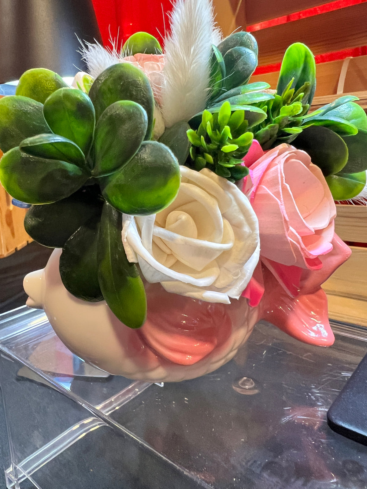 Sola wood flowers in Fish ceramic container