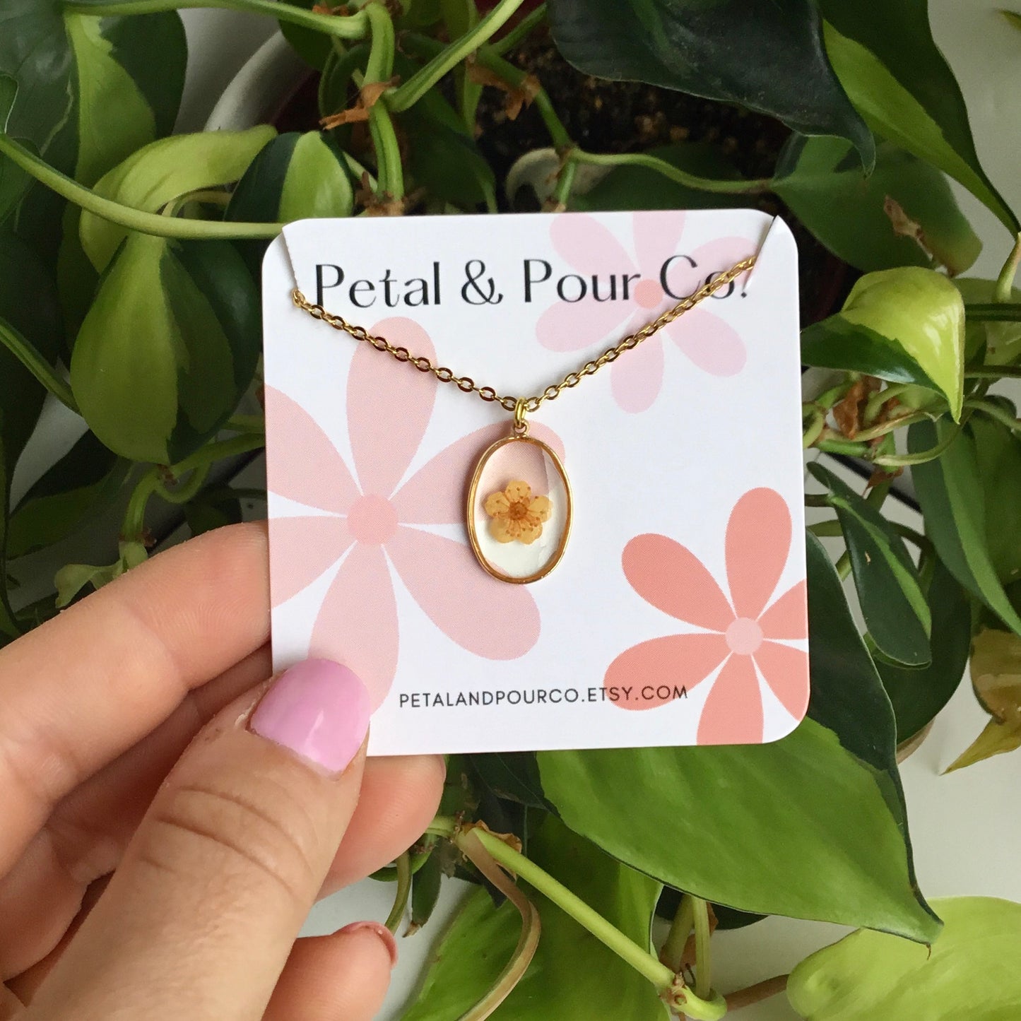 Real Flower Oval Necklace