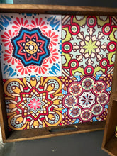 Wood tray with colorful tiles