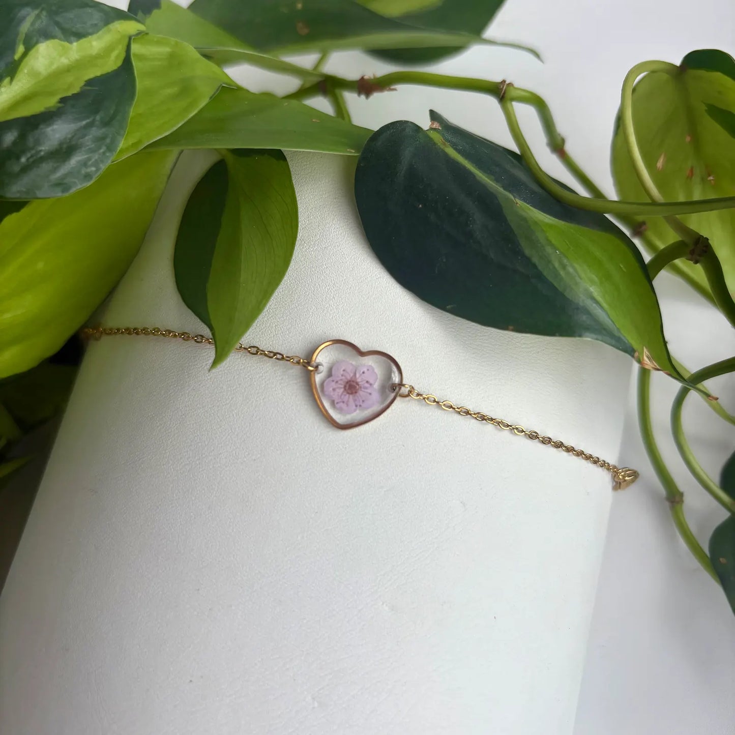 Real Flower Heart Bracelet
