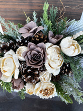 Very large holiday arrangement Sola Wood flowers and rustic greenery arranged in reclaimed bread bowl