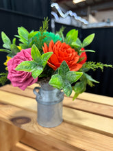 Sola wood flowers in small metal milk jug