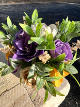 Sola Wood floral arrangement in purple glass
