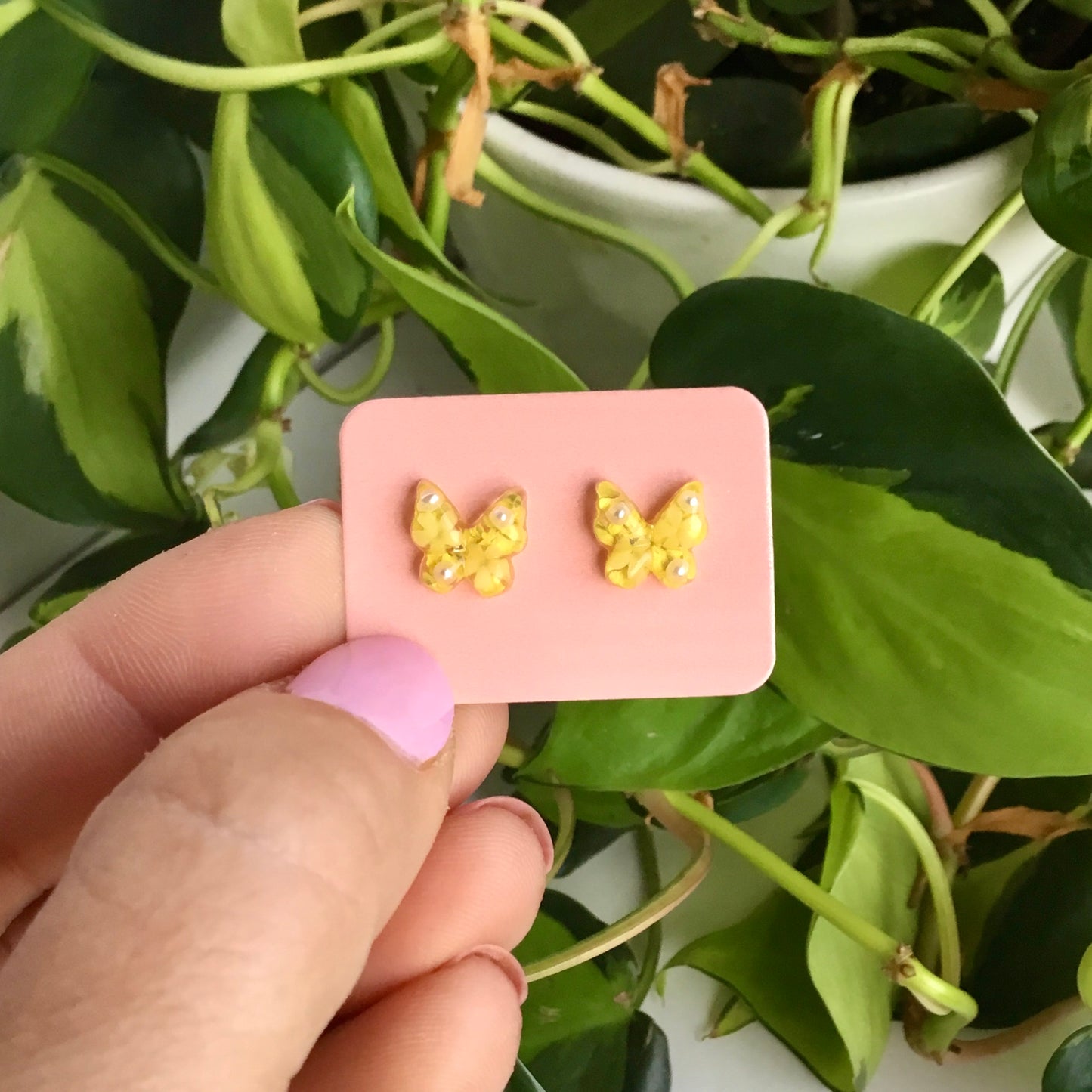 Real Flower Butterfly Stud Earring