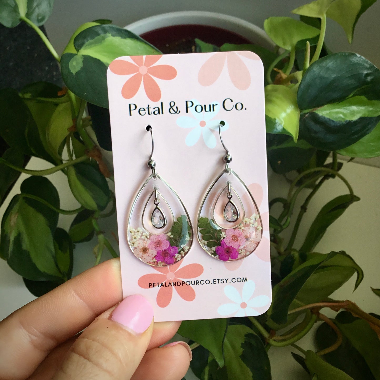 Real Flower Teardrop Dangle Earring