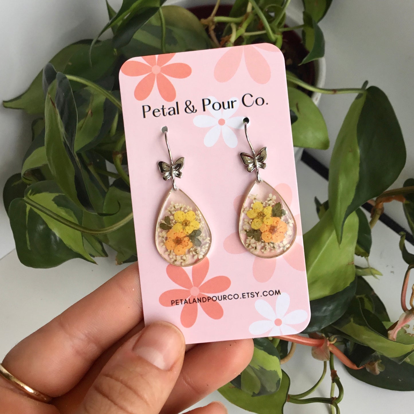 Real Flower Teardrop Earring