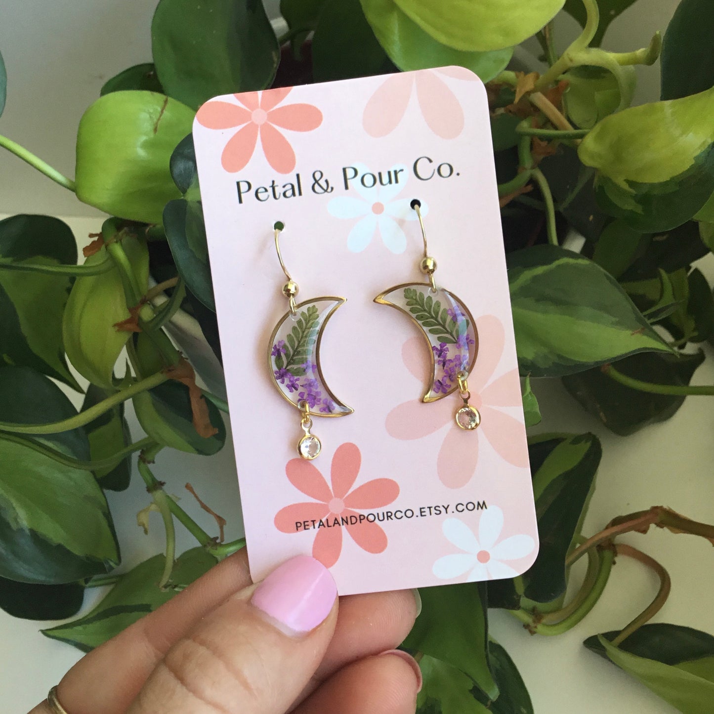 Real Flower Crescent Earring