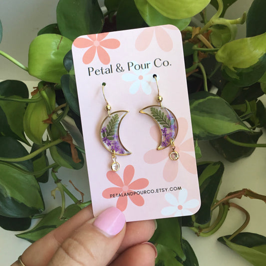 Real Flower Crescent Earring
