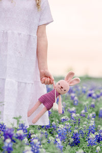 Crochet Doll Set (Dark Brown Bunny+Light Pink Skirt+White Pants)