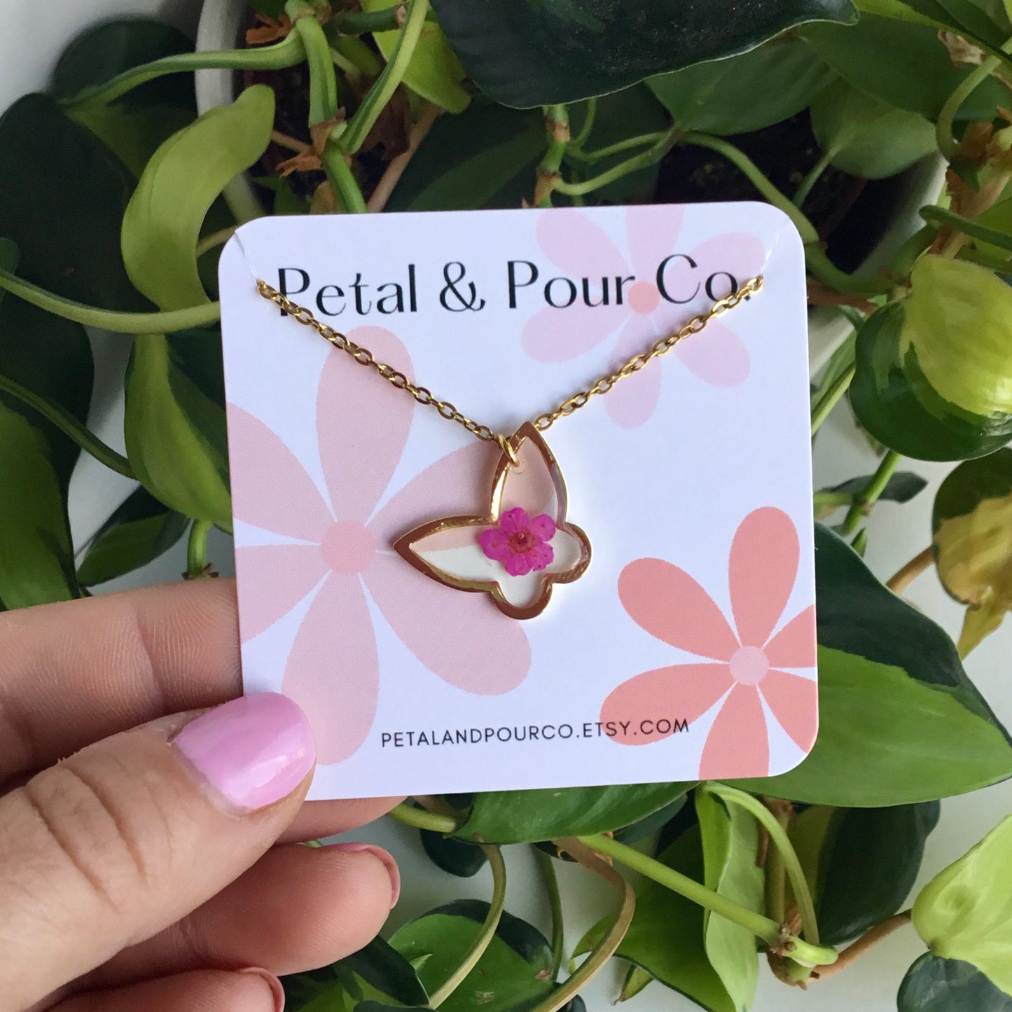 Real Flower Butterfly Necklace