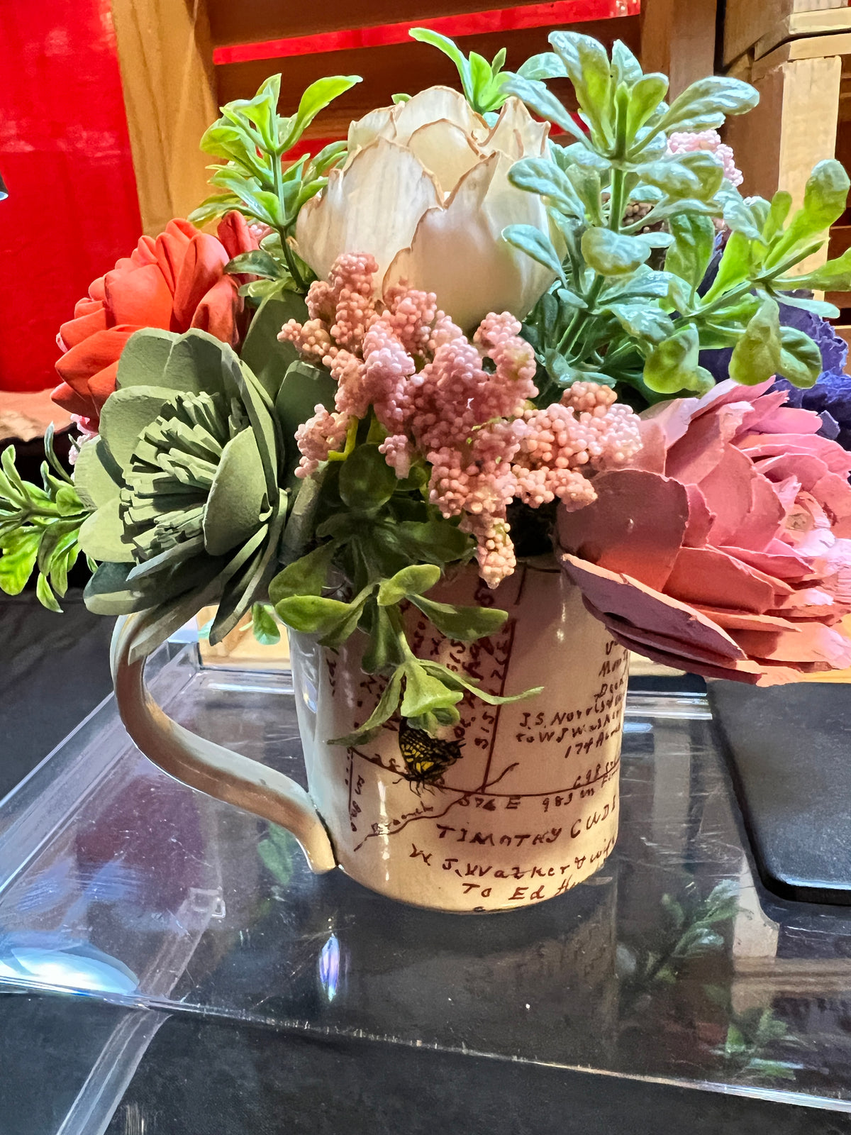 Sola Wood Flower arrangement in ceramic mug