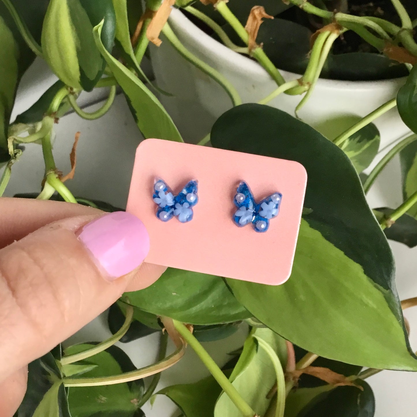 Real Flower Butterfly Stud Earring