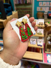 Earrings- Red and Green glitter trees