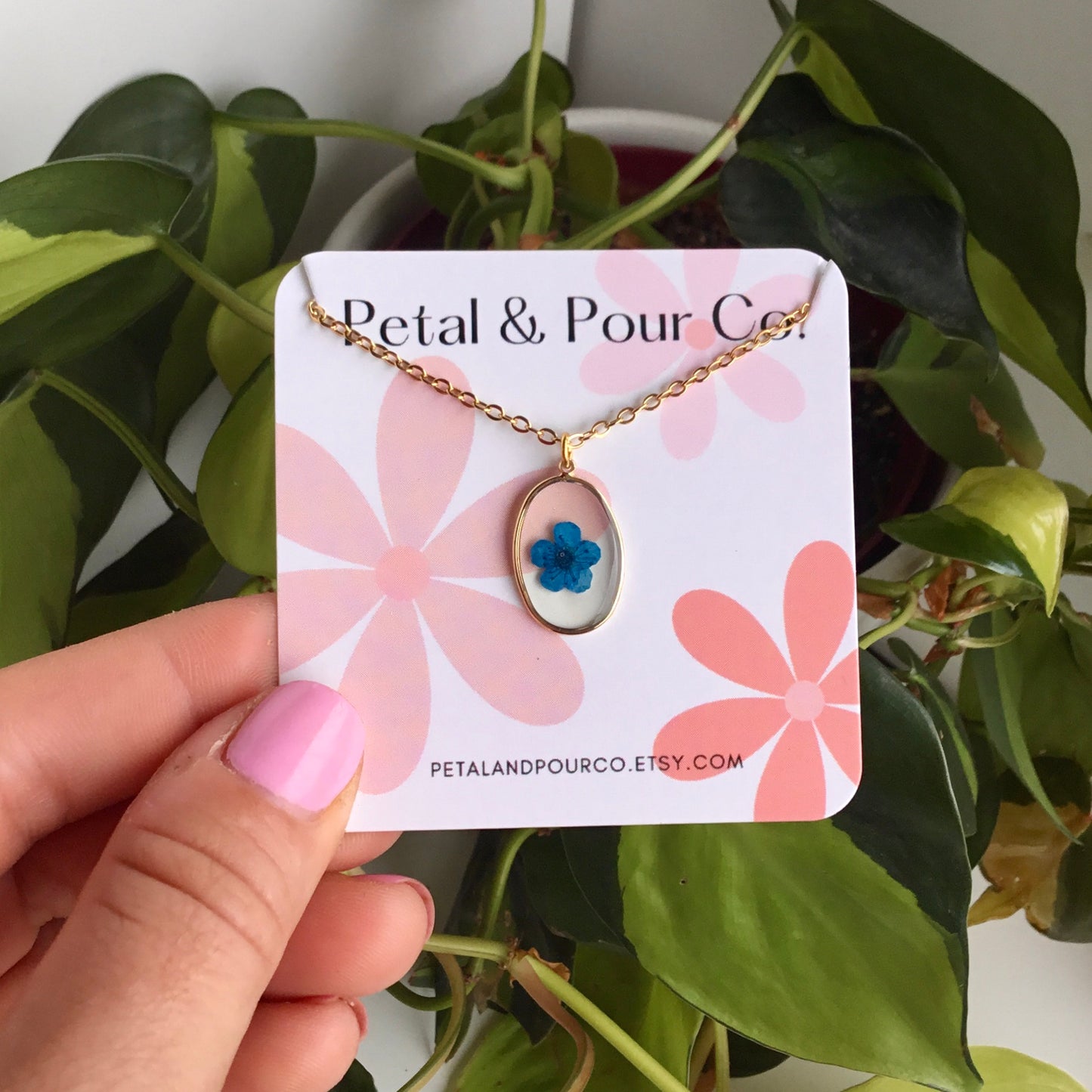 Real Flower Oval Necklace
