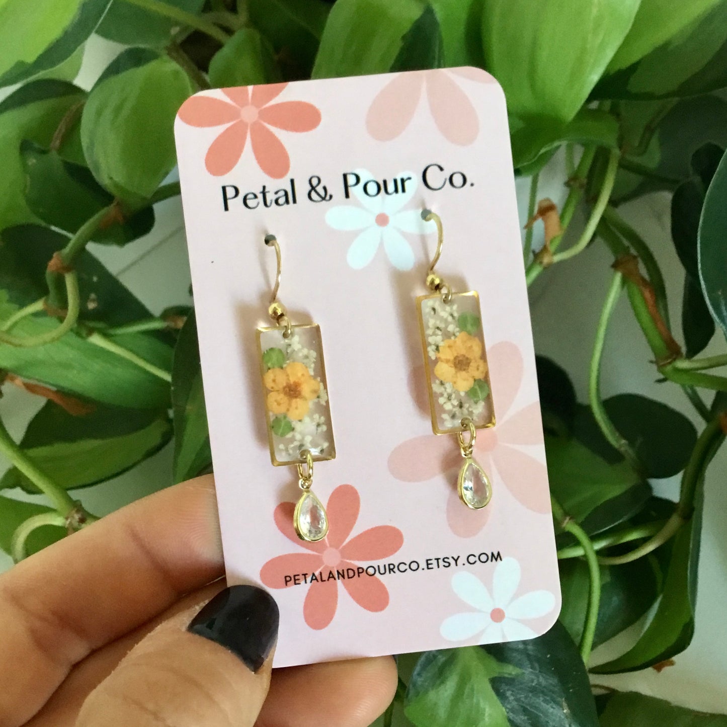 Real Flower Rectangle Earring