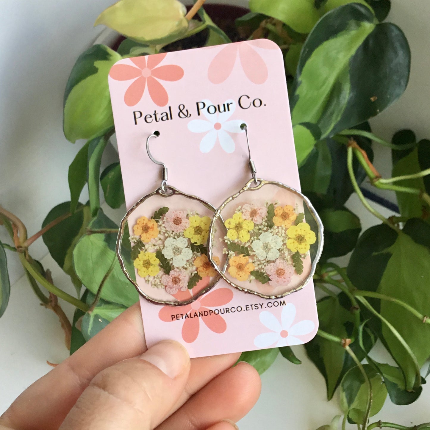 Real Flower Round Earring